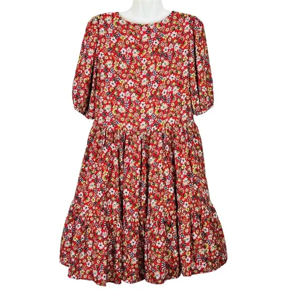 Dreamcatcher Skylar Mini Dress Red Floral Tiered Boho Hippie Size S 8 - NWT - Picture 12 of 14